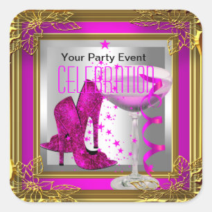 Adesivo Quadrado Champanhe de Calçados Dourados de Alto Céu Rosa Qu