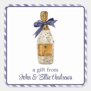 Adesivo Quadrado Champanhe francês de aquarela com presente de Arco