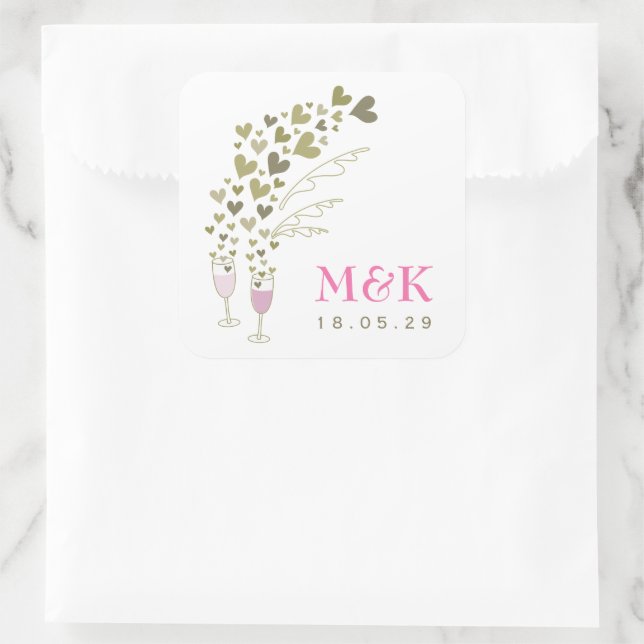 Adesivo Quadrado Champanhe Rosa Anima Corações Dourados Flutuantes  (Bolsa)