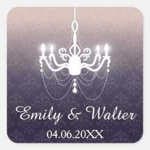 Adesivo Quadrado Chandelier Branco Em Casamento Personalizado Roxo