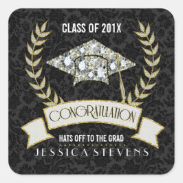 Adesivo Quadrado Chapéu branco de graduação em diamante