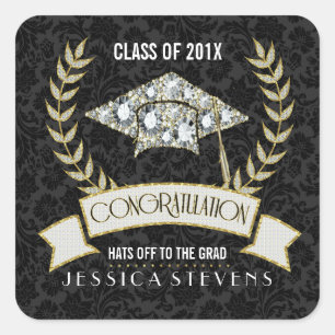 Adesivo Quadrado Chapéu branco de graduação em diamante
