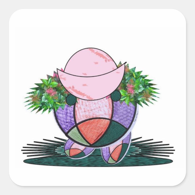 Adesivo Quadrado Chapéu com cabelo de flor selvagem. (Frente)