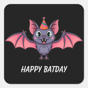 Adesivo Quadrado chapéu de aniversário vestido por morcegos