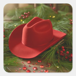 Adesivo Quadrado Chapéu de Cowboy Vermelho de Natal