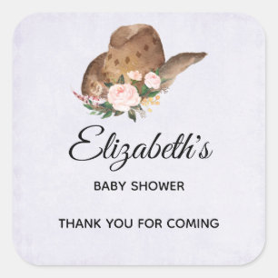 Adesivo Quadrado Chapéu de Cowgirl Brown com Festa de Flores Rosa