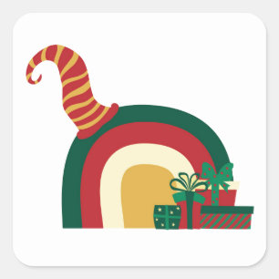 Adesivo Quadrado Chapéu de Elfo de Natal Arco-íris