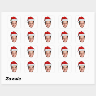 Adesivo Quadrado Chapéu de Natal de Papai Noel com Foto Personaliza