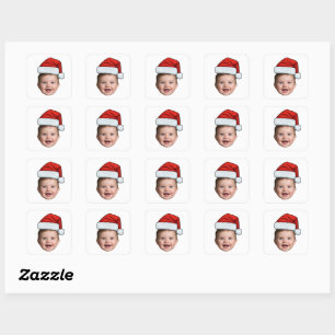 Adesivo Quadrado Chapéu de Papai Noel Bebê com Rosto Personalizado