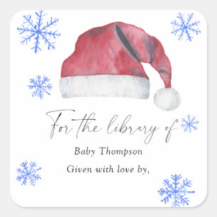 Adesivo Quadrado Chapéu de Papai Noel - Ex-libris para chá de bebê