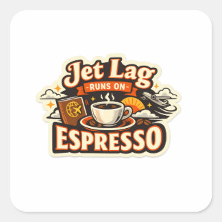 Adesivo Quadrado Chapéu Engraçado de Viagem para Amantes de Café