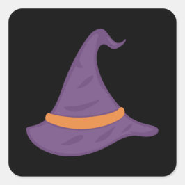 Adesivo Quadrado Chapéu roxo de Halloween assustador