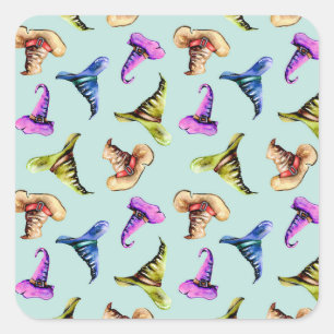 Adesivo Quadrado Chapéus antigos de aquarela: fundo azul.