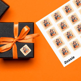 Adesivo Quadrado Chapéus de bruxas e abóboras no Halloween