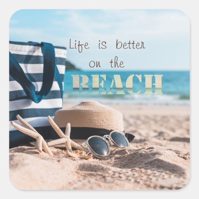 Adesivo Quadrado Chapéus de praia,Óculos de sol,Bag,Estrelas do mar (Frente)