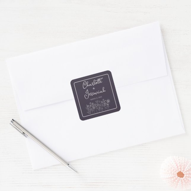Adesivo Quadrado Charlotte | Cores Curadas | Casamento (Envelope)