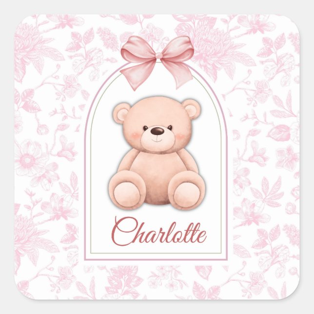 Adesivo Quadrado Charlotte | Design de Enfermeiro de Urso Rosa Pers (Frente)