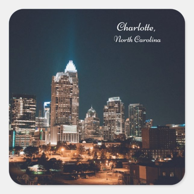 Adesivo Quadrado Charlotte North Carolina City Skyline Night (Frente)