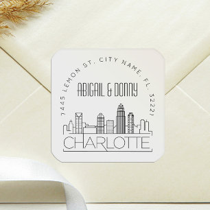 Adesivo Quadrado Charlotte Wedding   Selo de Envelope Pré-Endereçad