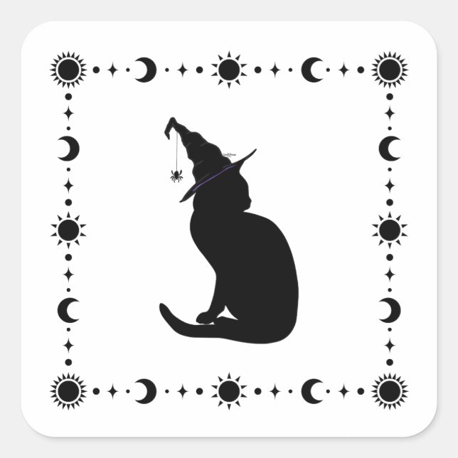 Adesivo Quadrado Charm n' Witch Cat Halloween Sticker (Frente)