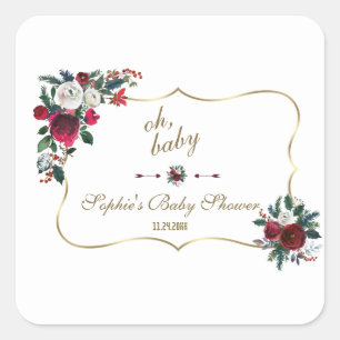 Adesivo Quadrado Charm Winter Burgundy Floral Pine Dourado CHÁ DE F