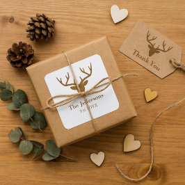 Adesivo Quadrado Charme Rústico Chifre de Veado Nome da Família