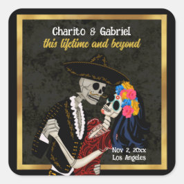 Adesivo Quadrado Charro e Catrina Sugar Skulls Black