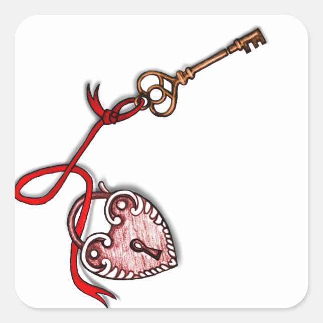 Adesivo Quadrado Chave do meu coração ~ Vermelho (Frente)