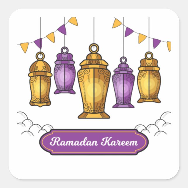 Adesivo Quadrado chaveiro de T-Shirt com ramadan-kareem (Frente)