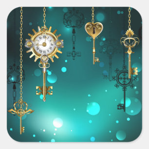 Adesivo Quadrado Chaves de Esqueleto Anticas em Fundo Verde