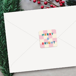 Adesivo Quadrado Checkerboard Merry & Bright Christmas Sticker