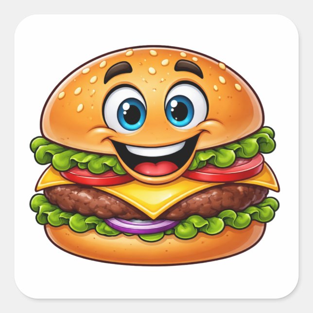 Adesivo Quadrado Cheerful Burger Character With Vibrant LayeSticker (Frente)