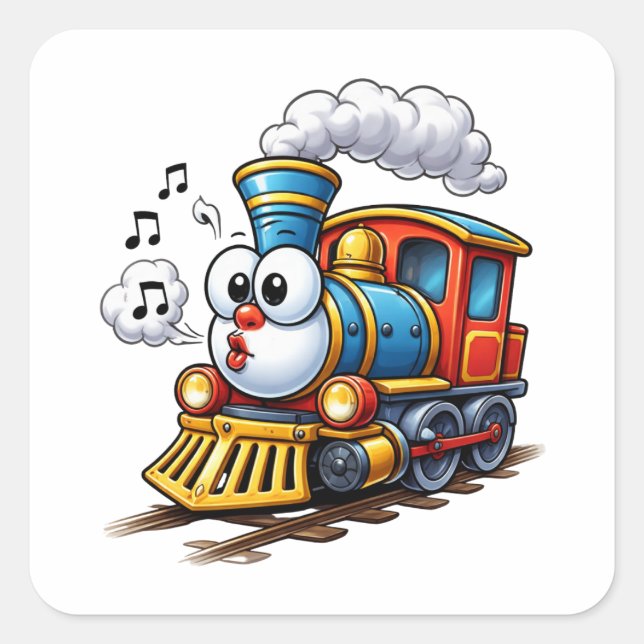Adesivo Quadrado Cheerful Cartoon Train Character Sticker (Frente)