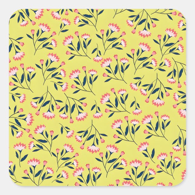 Adesivo Quadrado  Cheerful Floral Pattern: Pink Flowers  (Frente)