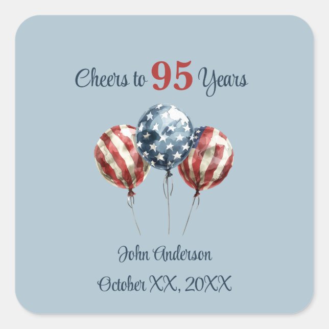 Adesivo Quadrado Cheers to 95 Years Birthday Party  (Frente)