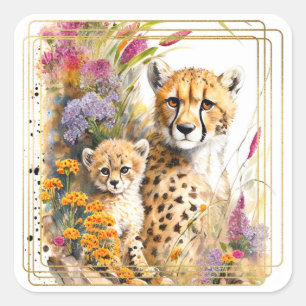 Adesivo Quadrado Cheetah Baby e Mamãe Sticker