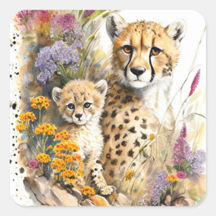 Adesivo Quadrado Cheetah Baby e Mamãe Sticker