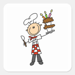 Adesivo Quadrado Chef Com Bolo De Aniversário