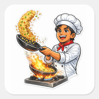 Adesivo Quadrado Chef Cooking Fried Rice Sticker