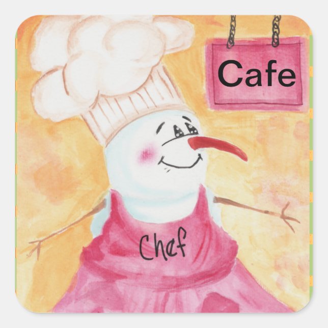 Adesivo Quadrado Chef de Neve em Apron & Chef's Hat (Frente)
