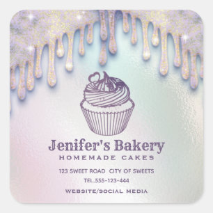 Adesivo Quadrado Chef de padaria de cupcake holográfico moderno