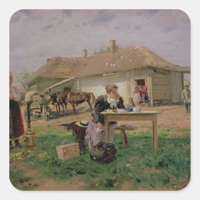 Adesivo Quadrado Chegada de uma dona de escola (Frente)