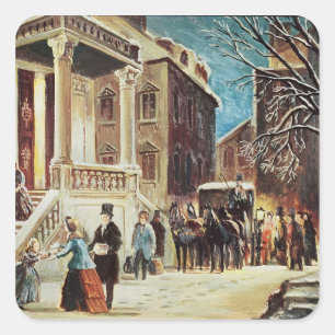 Adesivo Quadrado Chegada na festa de Natal