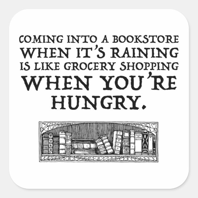 Adesivo Quadrado Chegando em uma livraria quando está chovendo (Frente)