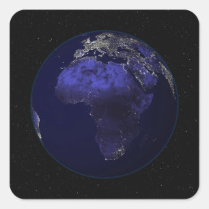 Adesivo Quadrado Cheio Terra à noite mostrando África e Europa