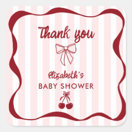 Adesivo Quadrado Cherry Baby Shower Thank you Bows Coquette