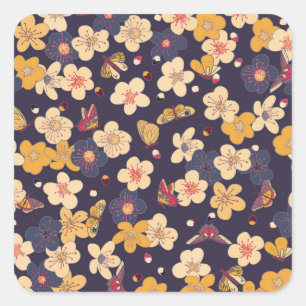 Adesivo Quadrado Cherry Blossom Butterfly Impressão asiático