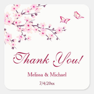 Adesivo Quadrado Cherry Blossom Obrigado Favor De Casamento