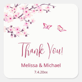 Adesivo Quadrado Cherry Blossom Thank You Wedding Favor  