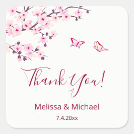Adesivo Quadrado Cherry Blossom Thank You Wedding Favor  